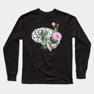 Brain, human anatomy, mental health, succulents plants, aloe cactus Long Sleeve T-Shirt